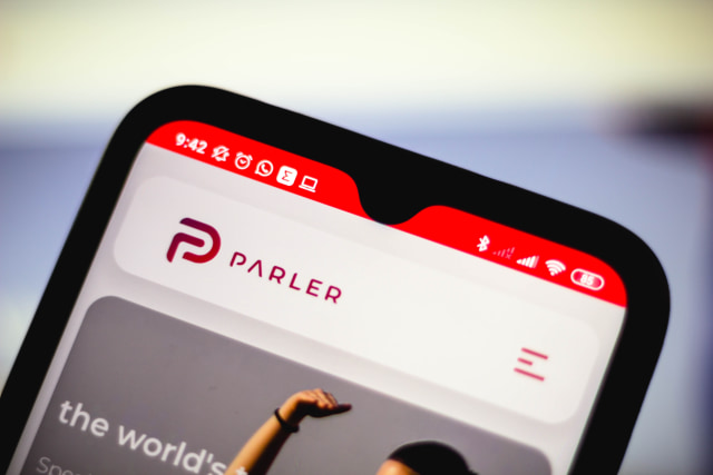 BRAZIL - 2021/01/09: In this photo illustration the Parler logo seen displayed on a smartphone. (Photo Illustration by Rafael Henrique/SOPA Images/LightRocket via Getty Images)