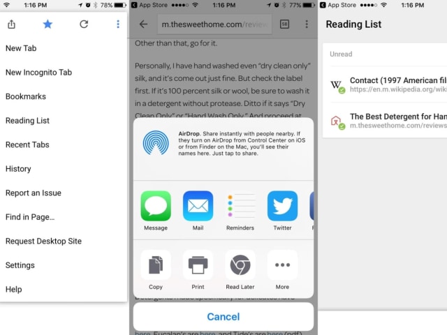 Chrome For Ios Adds A Safari Like Reading List Engadget