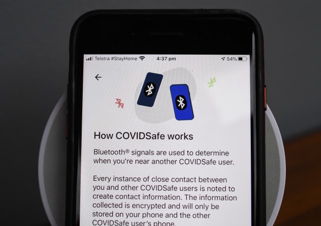 SYDNEY, AUSTRALIA - APRIL 26:  In this photo illustration, the new COVIDSafe app as seen on an Iphone on the day the Australian Government released it to the public as a way of speeding up contacting people exposed to coronavirus (COVID-19) on April 26, 2020 in Sydney, Australia. Tough restrictions on movement and gatherings implemented to reduce the spread of COVID-19 remain in place despite a steady decline in the number of confirmed coronavirus cases in Australia. All non-essential businesses remain closed or are restricted in operation, while public gatherings are limited to two people and social distancing measures require people to keep a safe 1.5m distance from one another.  New South Wales and Victoria have enacted additional lockdown measures to allow police the power to fine people who breach the two-person outdoor gathering limit or leave their homes without a reasonable excuse. Queensland, Western Australia, South Australia, Tasmania and the Northern Territory have all closed their borders to non-essential travellers and international arrivals into Australia are being sent to mandatory quarantine in hotels for 14 days. (Photo by James D. Morgan/Getty Images)