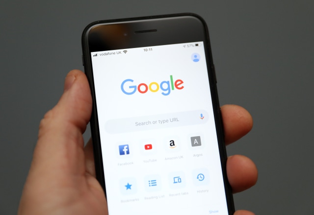 A person holds an iphone showing the app for Google chrome search engine. PA Photo. Picture date: Friday January 3, 2020. Photo credit should read: Andrew Matthews/PA Wire (Photo by Andrew Matthews/PA Images via Getty Images)