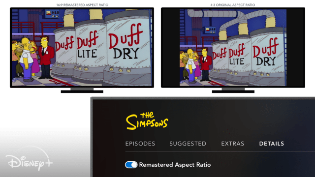 Disney+ lets users stream early 'Simpsons' episodes in 4:3 format.
