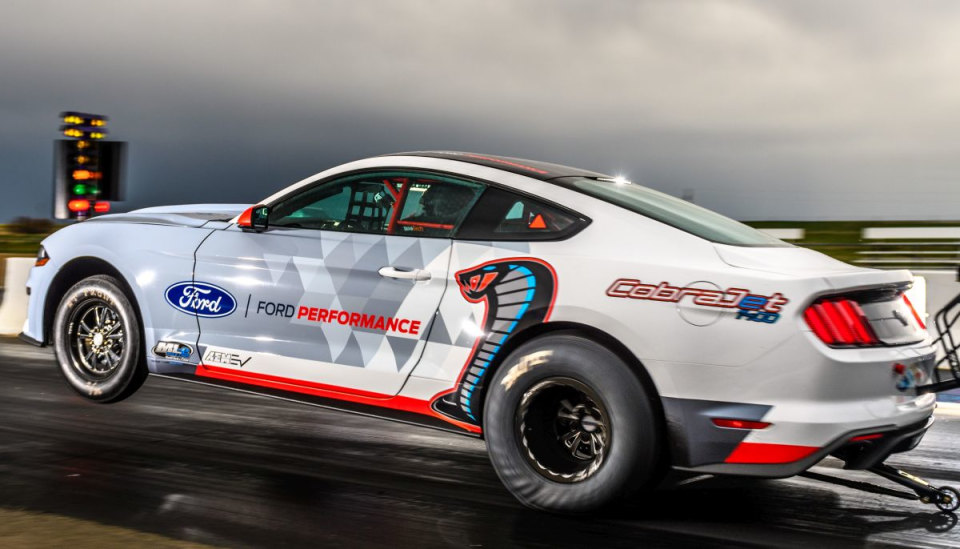 Engineered to shatter towering performance goals without using a drop of fuel, the all-electric Ford Mustang Cobra Jet 1400 prototype has blazed through a quarter-mile in 8.27 seconds at 168 miles per hour and reached 1,502 peak wheel horsepower in recent private development testing.