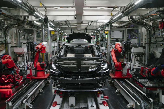 FREMONT, CA - JULY 26: A Tesla Model 3 is seen in the general assembly line at the Tesla factory in Fremont, California, on Thursday, July 26, 2018. (Photo by Mason Trinca for The Washington Post via Getty Images)