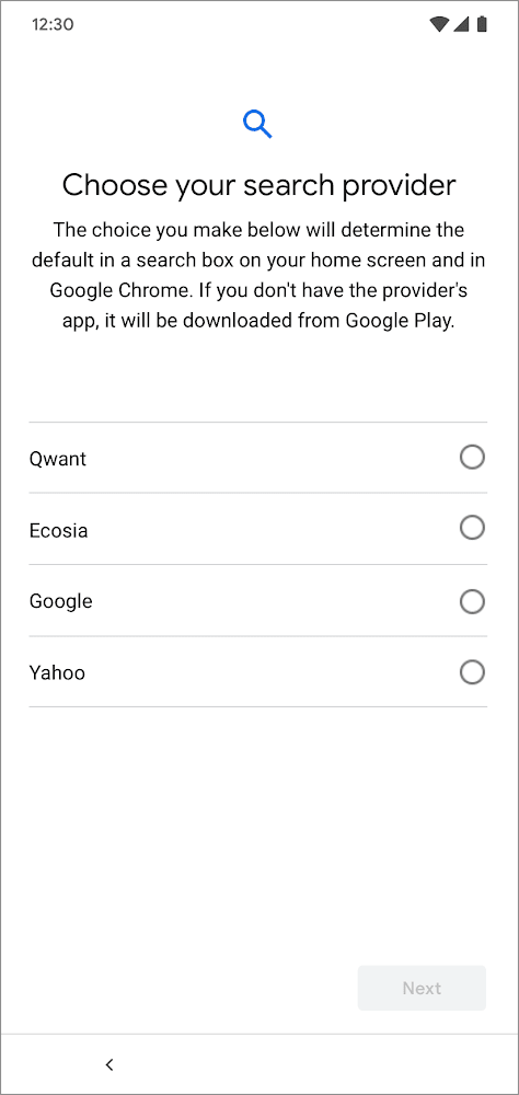 Android choice screen