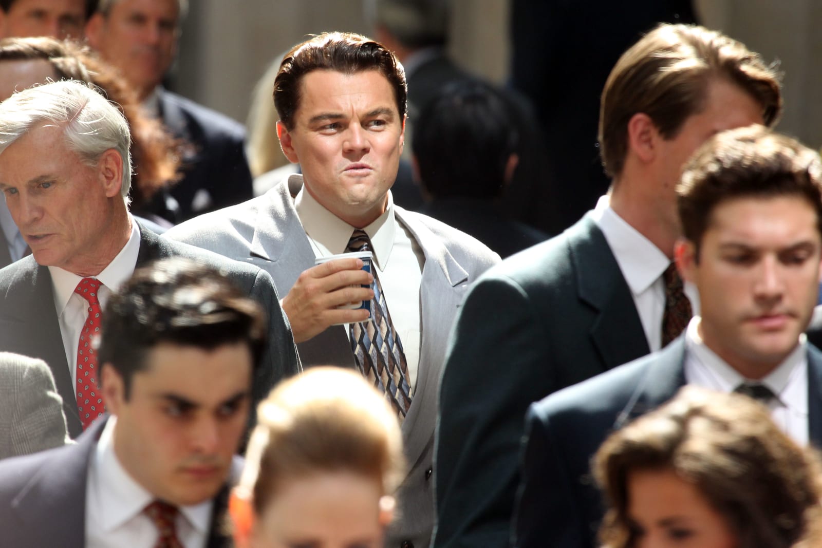 Leonardo DiCaprio on set  movie "Wolf of Wall Street (Photo by Mehdi Taamallah/NurPhoto via Getty Images)