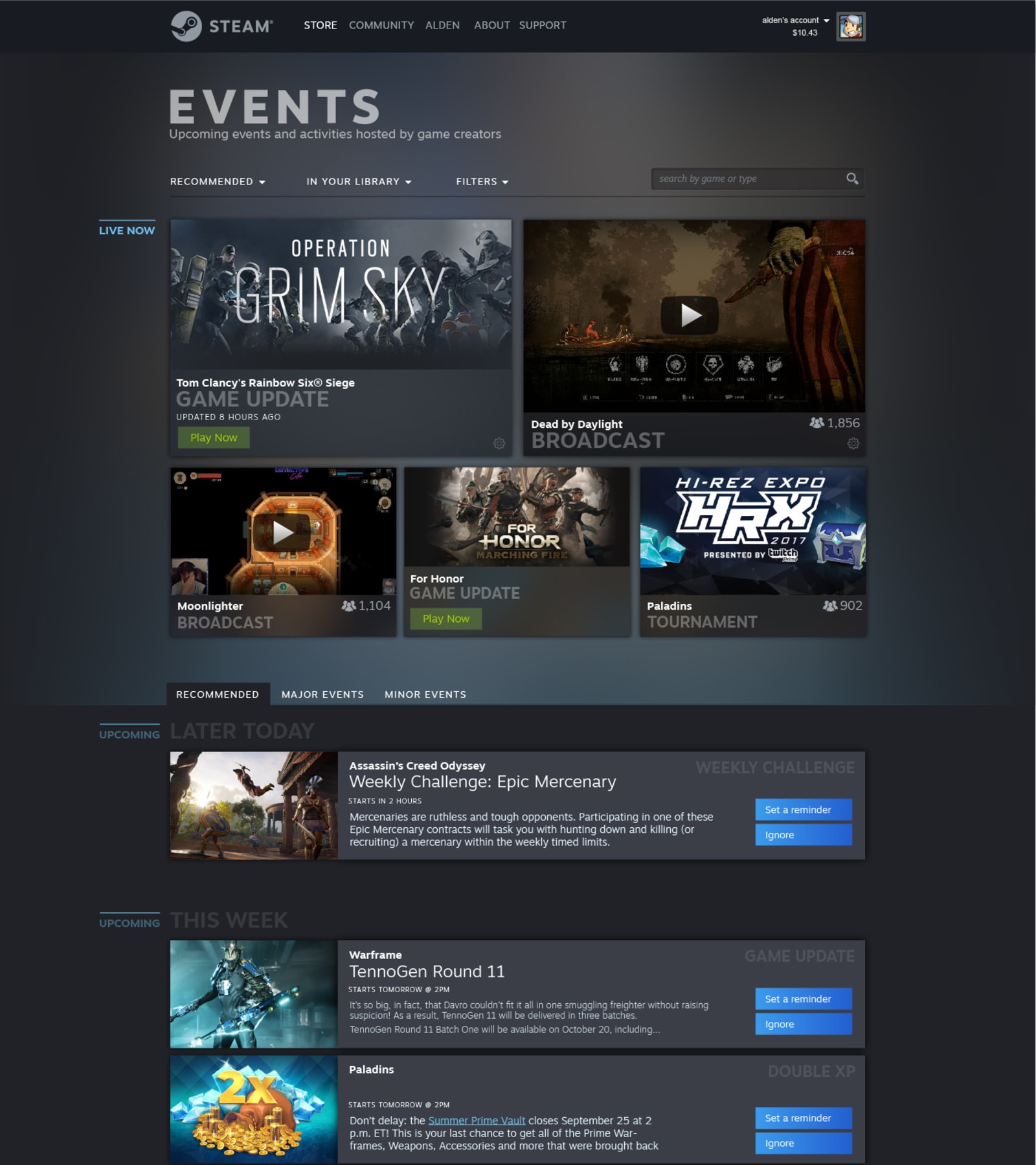 Steam Events page preview
