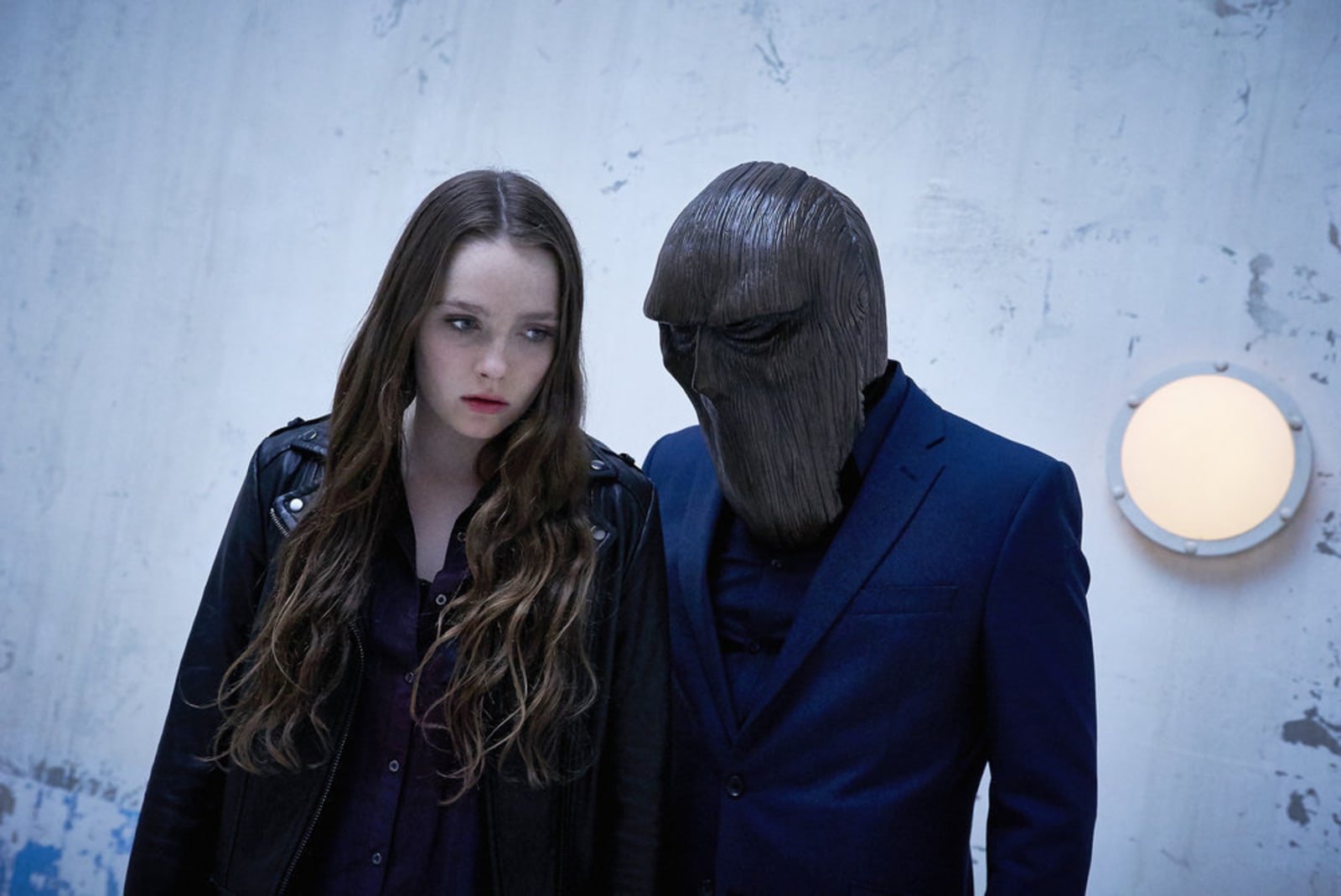 CHANNEL ZERO: NO END HOUSE -- "This Isn't Real" Episode 107 -- Pictured:  (l-r) Amy Forsyth as Margot, The Masked Figure -- (Photo by: Allen Fraser/Syfy)