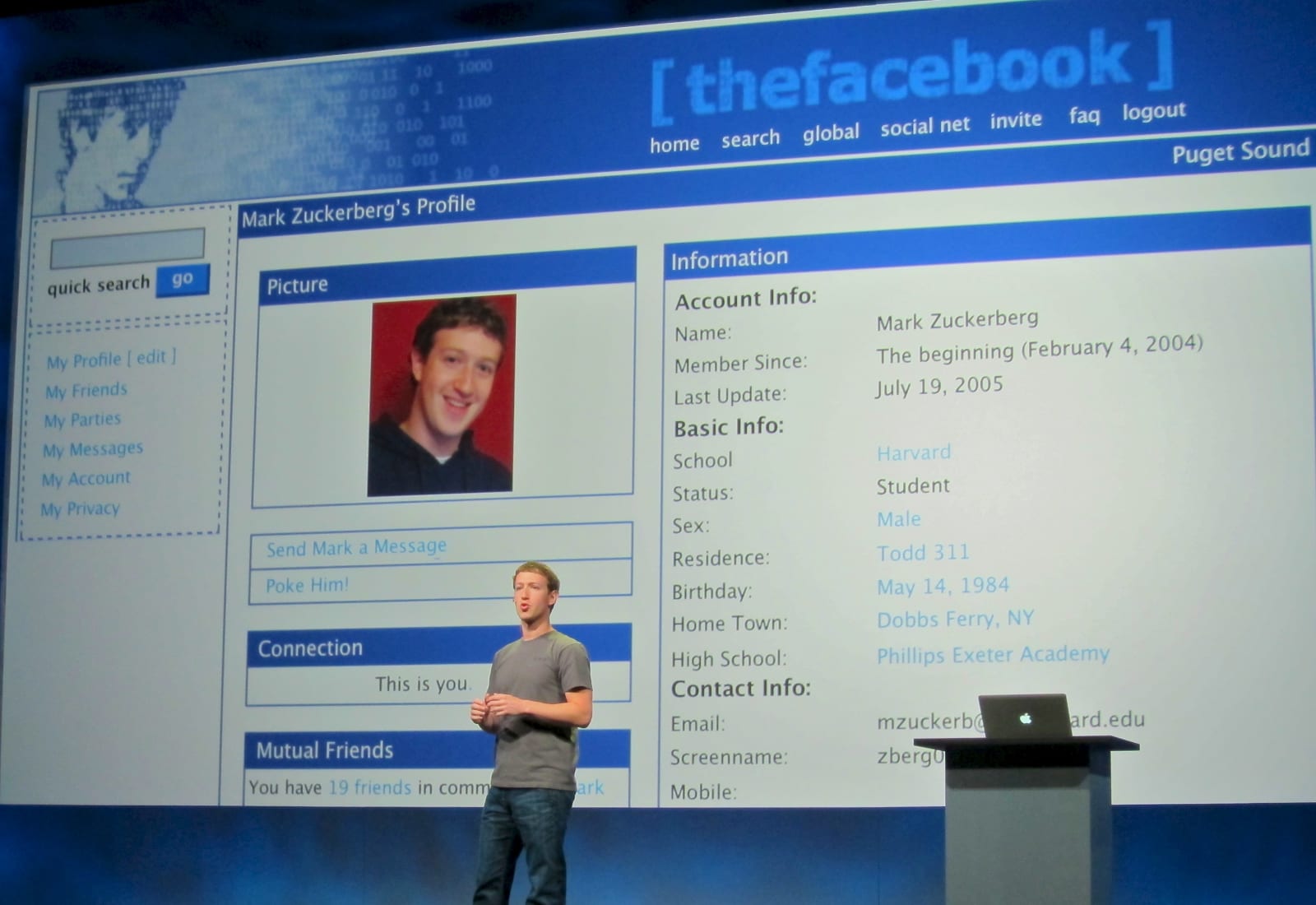 Mark Zuckerberg's original Facebook profile