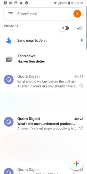 Gmail test release with reminders and pins