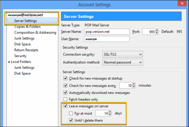 configuración del correo electrónico de Verizon en Outlook 2013
